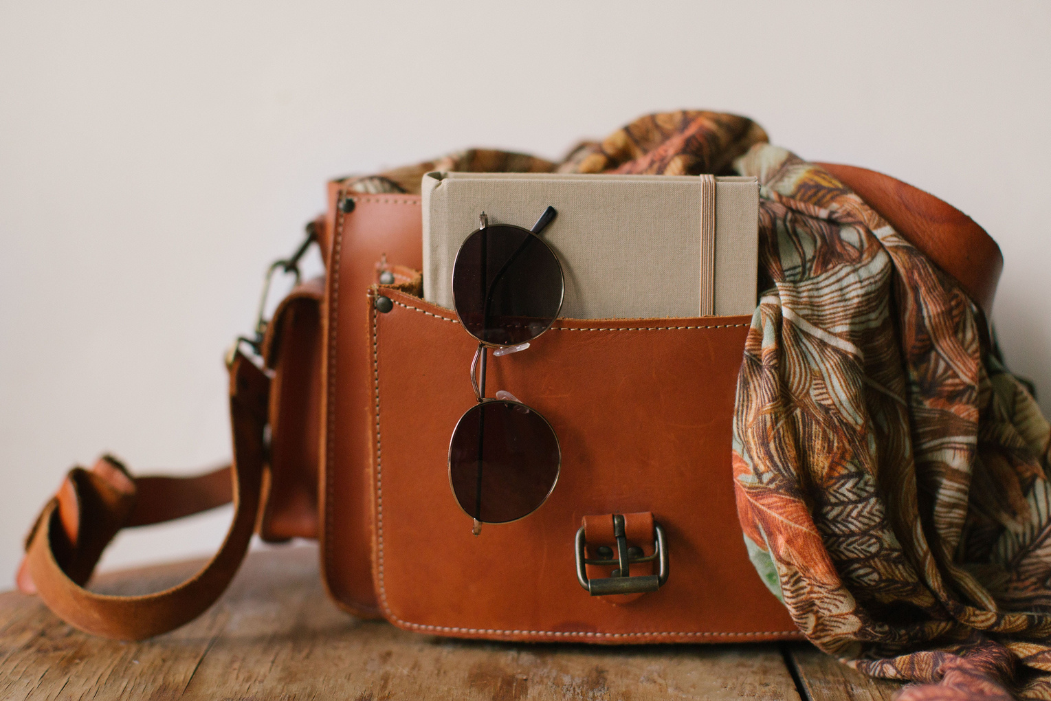 Leather Bag with Sunglasses